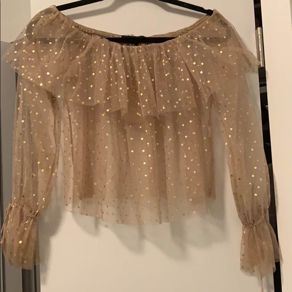 Off the Shoulder Gold Sequin Top